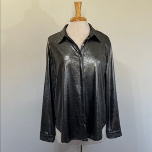 IRIS Metallic 80s/90s Button Down Shirt NWT but last button missing Size Large